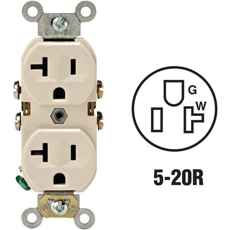 Leviton Straight Blade Receptacle, 5-20R, 20 A, 125V AC, 2 Pole, 3 Wire, Self-Grounded S06-0BR20-0TS